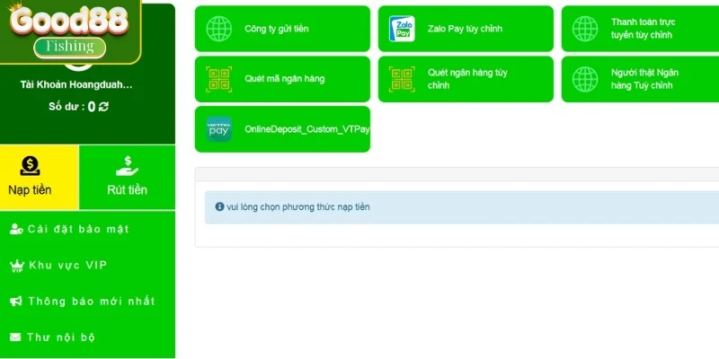 Những phương thức nạp tiền tại Good88
