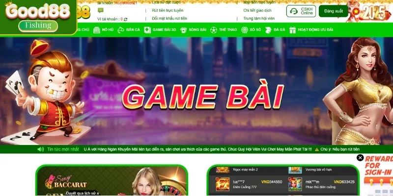 Giới thiệu sảnh game bài tại Good88